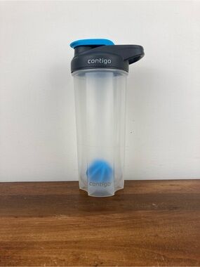 CONTIGO Shaker Bottle Clear Gray And Blue Blender Mixer Shaker Cup 24oz preowned